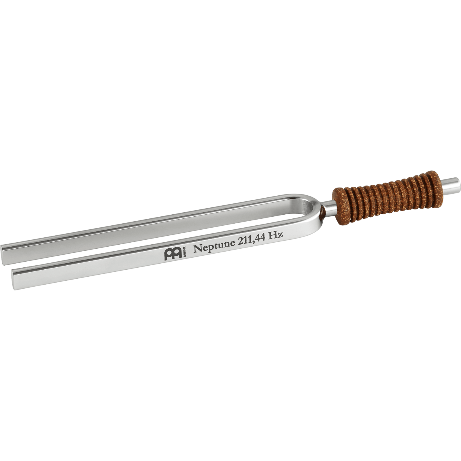 Single metal tuning fork with cork handle engraved Neptune 211.44 Hz on a transparent background. — for Carpe Diem Dream