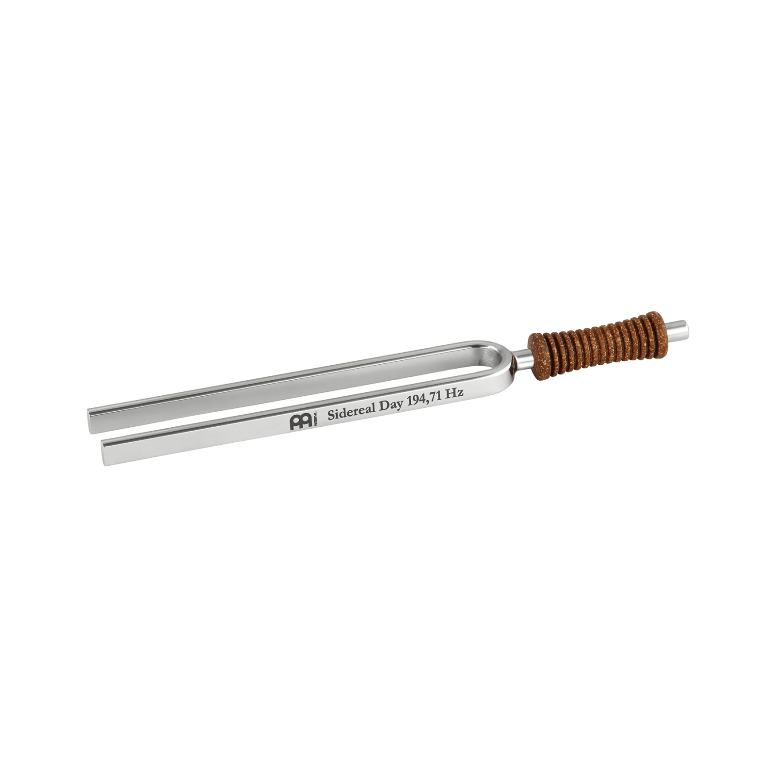 Single metal tuning fork with cork handle engraved Sidereal Day 194.71 Hz on a transparent background. — for Carpe Diem Dream