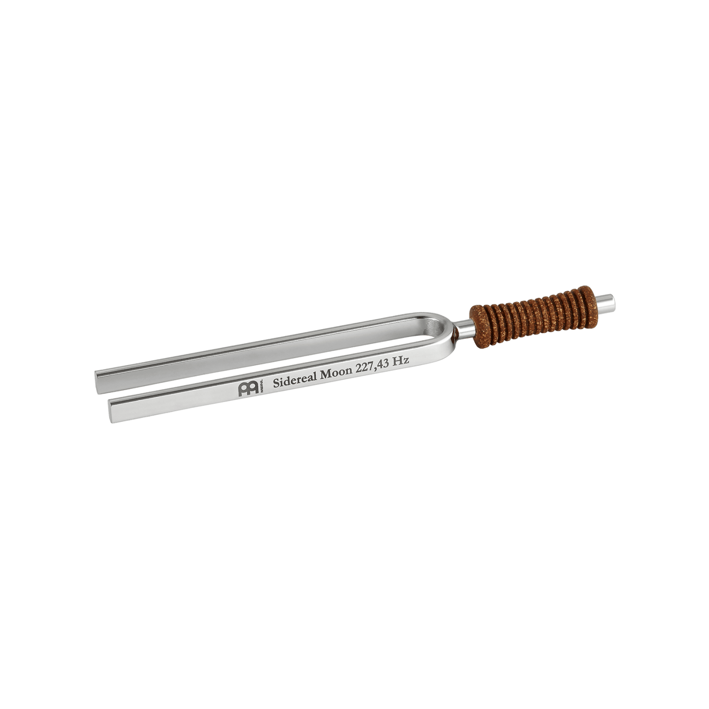 Single metal tuning fork with cork handle engraved Sidereal Moon 227.43 Hz on a transparent background. — for Carpe Diem Dream