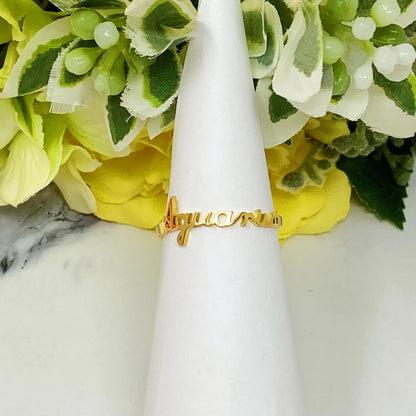 Scripted Zodiac Ring – Celestial Elegance in Gold