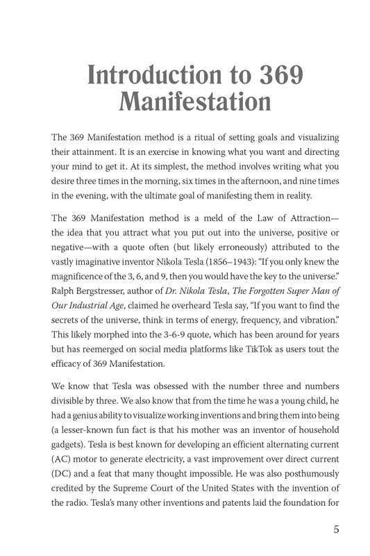 An inside page of the 369 manifestation journal titled “Introduction to 369 Manifestation” with explanatory text about the method on a clean layout. — for Carpe Diem Dream