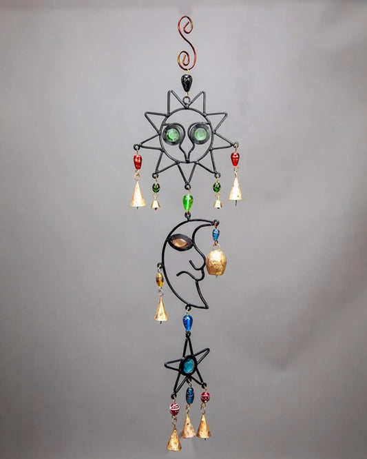 Celestial Sun, Moon & Star Chime with Glass Beads – Handcrafted Cosmic Harmony Décor