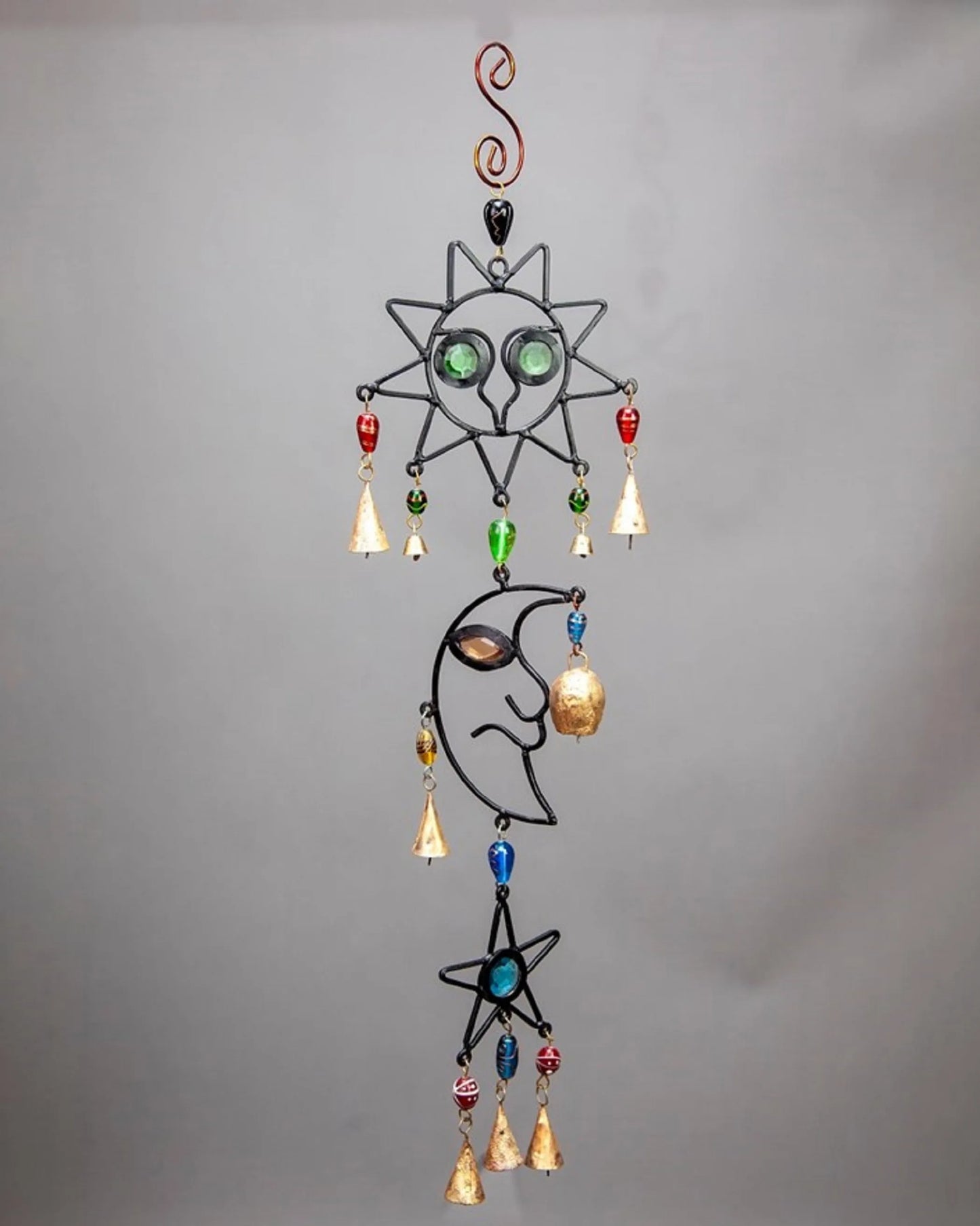 Celestial Sun, Moon & Star Chime with Glass Beads – Handcrafted Cosmic Harmony Décor