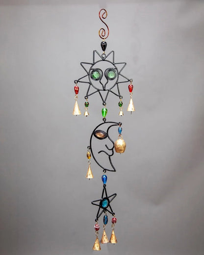Celestial Sun, Moon & Star Chime with Glass Beads – Handcrafted Cosmic Harmony Décor