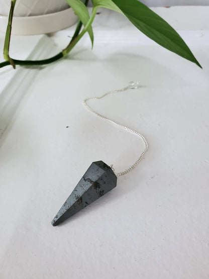 Authentic Hematite Crystal Pendulum – Grounding Energy & Inner Strength