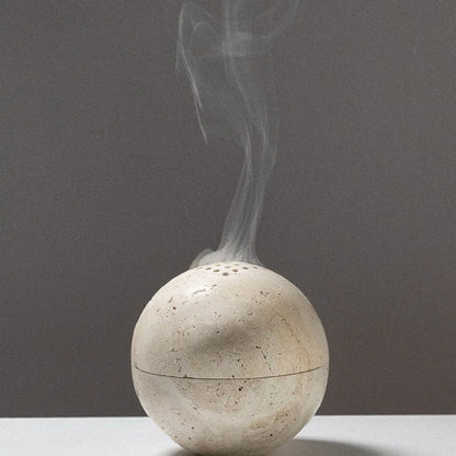 Travertine Sphere Incense Burner – Natural Stone Ritual Decor
