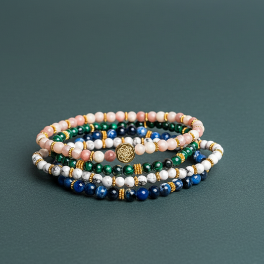 Stack of multicolored love bracelets displayed on soft teal surface. — for Carpe Diem Dream