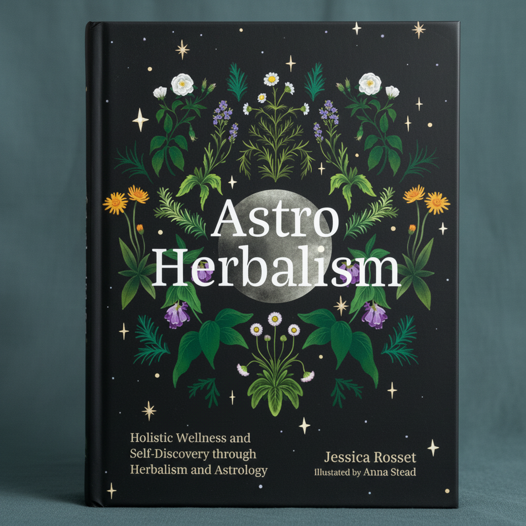 Close-up view of Astro Herbalism by Jessica Rosset highlighting the botanical cover artwork, celestial accents, and herbal symbolism. — for Carpe Diem Dream