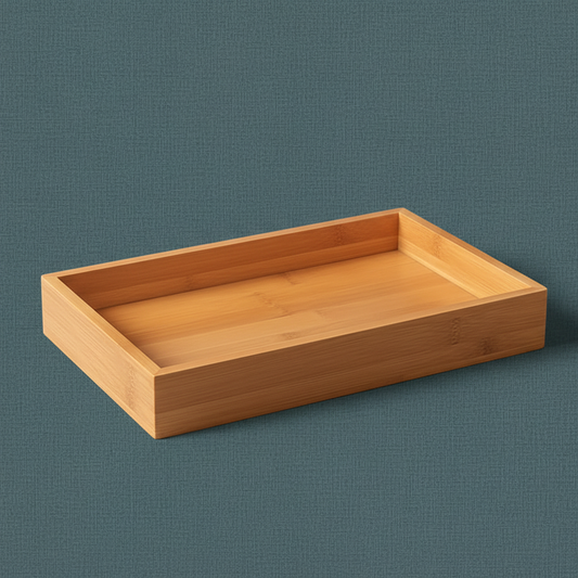 A rectangular bamboo tray displayed on a muted teal background with clean edges and natural wood grain visible. — for Carpe Diem Dream