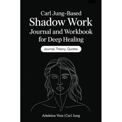 Carl Jung-Based Shadow Work Journal and Workbook for Deep Healing paperback by Adeleine Voss featuring a minimalist black cover with line-art portrait illustration and guided prompts for emotional healing, trauma recovery, self-discovery, and mindful living — for Carpe Diem Dream