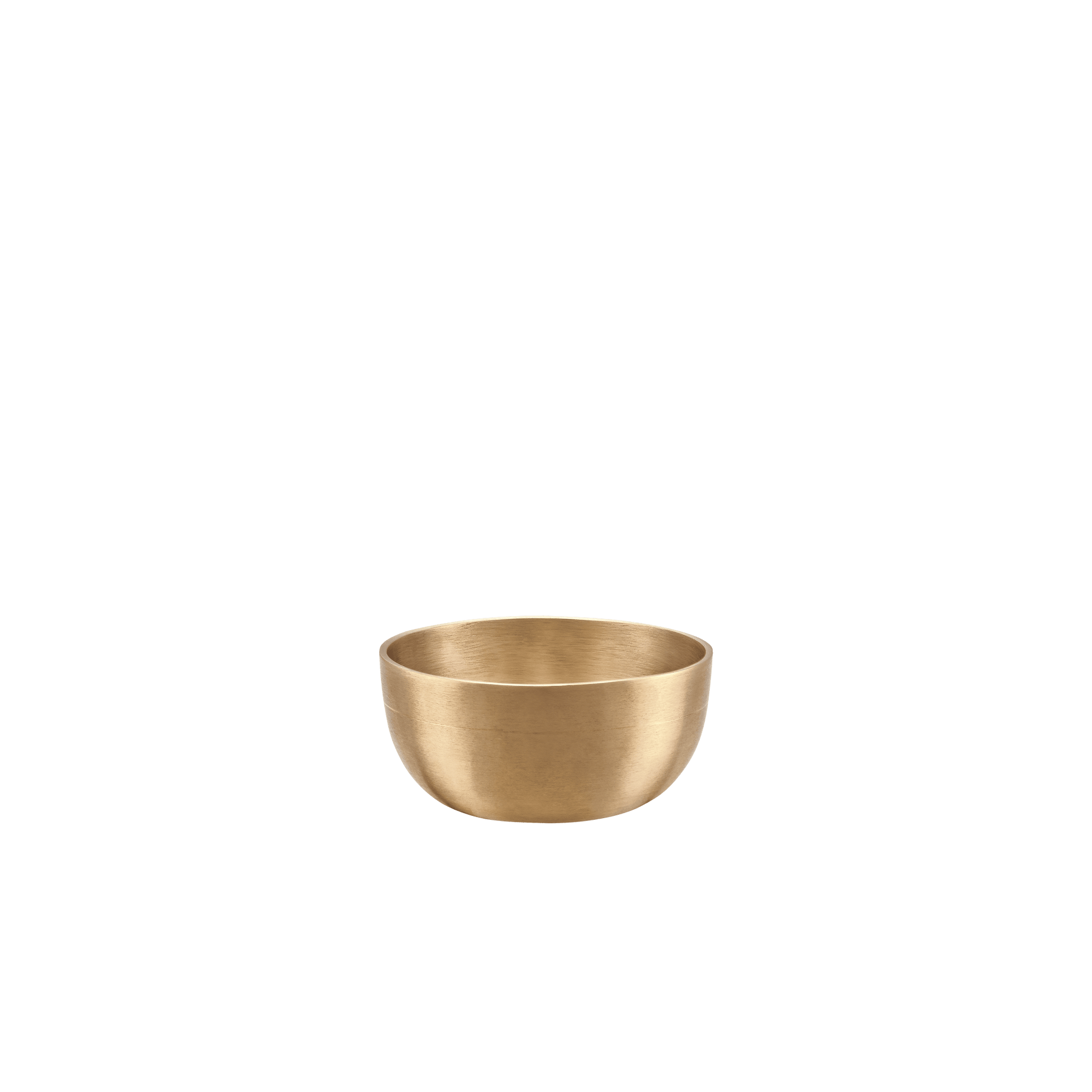 Small handcrafted bronze hanging singing bowl with smooth matte finish and side cord holes displayed on a transparent background — for Carpe Diem Dream