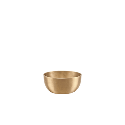 Small handcrafted bronze hanging singing bowl with smooth matte finish and side cord holes displayed on a transparent background — for Carpe Diem Dream