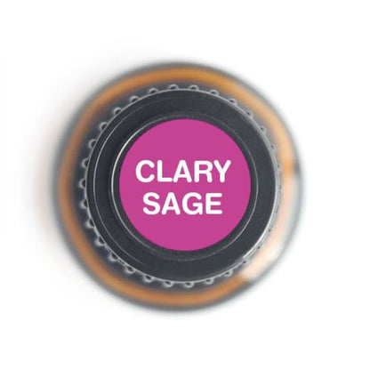 Top view of a 15ml Clary Sage essential oil bottle showing a pink cap label that reads “CLARY SAGE” on a white background. — for Carpe Diem Dream