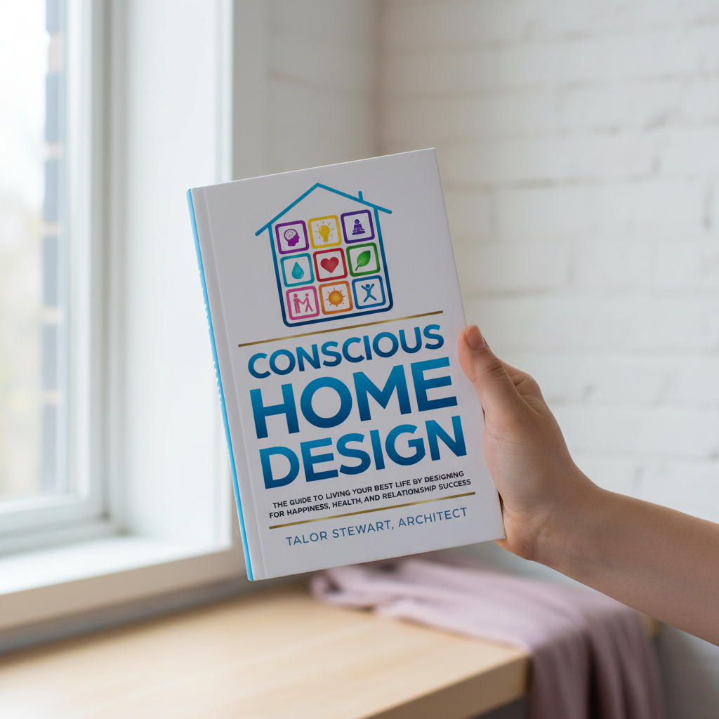 Hand holding the Conscious Home Design hardcover book near a window to demonstrate its size and proportions. — for Carpe Diem Dream