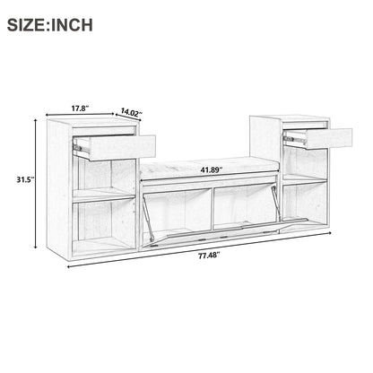 Entryway Storage Bench With Cushion | Drawers & Open Shelves | 4-finish options