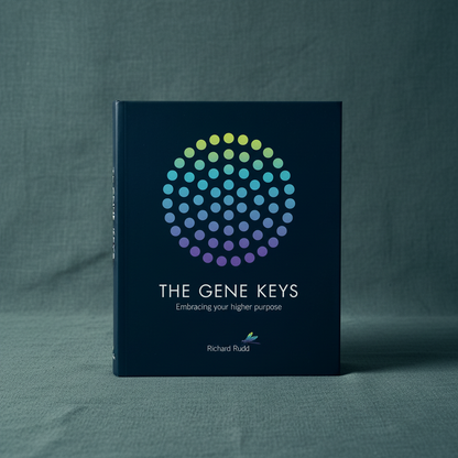 The Gene Keys: Embracing Your Higher Purpose by Richard Rudd displayed upright on a textured teal linen background. — for Carpe Diem Dream