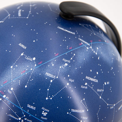 Close-up of six inch constellation globe showing labeled star map details and constellation lines — for Carpe Diem Dream