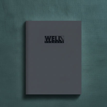 Health & Wellness Planner large format hardcover journal displayed upright on a textured teal linen background with realistic proportions and clean minimalist presentation. — for Carpe Diem Dream