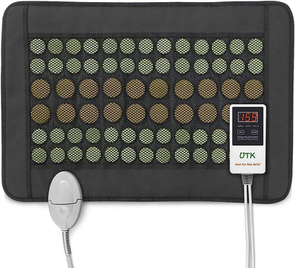 Jade and tourmaline far infrared heating pad with digital temperature controller displayed on a white background. — for Carpe Diem Dream
