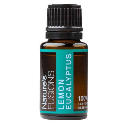 A 15ml amber glass bottle of Lemon Eucalyptus essential oil with a black cap displayed on a plain white background. — for Carpe Diem Dream