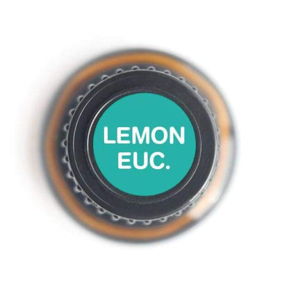 Top view of a 15ml Lemon Eucalyptus essential oil bottle cap labeled “LEMON EUC.” on a white background. — for Carpe Diem Dream