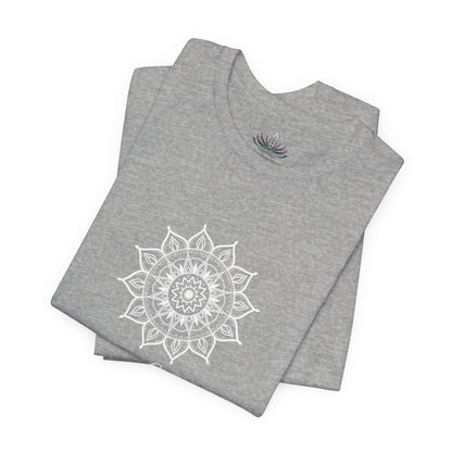 Leo Sun I Will zodiac t-shirt in athletic heather with white sun-inspired mandala artwork and Confidence, Creativity, Generosity text, shown folded in a supplier mockup. — for Carpe Diem Dream