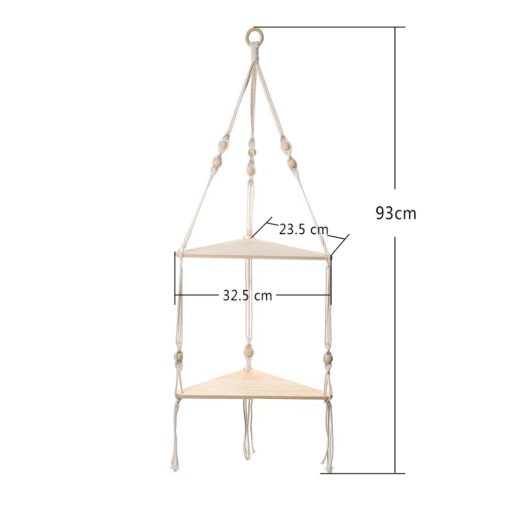 Macrame Corner Wall Shelf – Boho Altar & Sacred Display | 2-Tier & 3-Tier