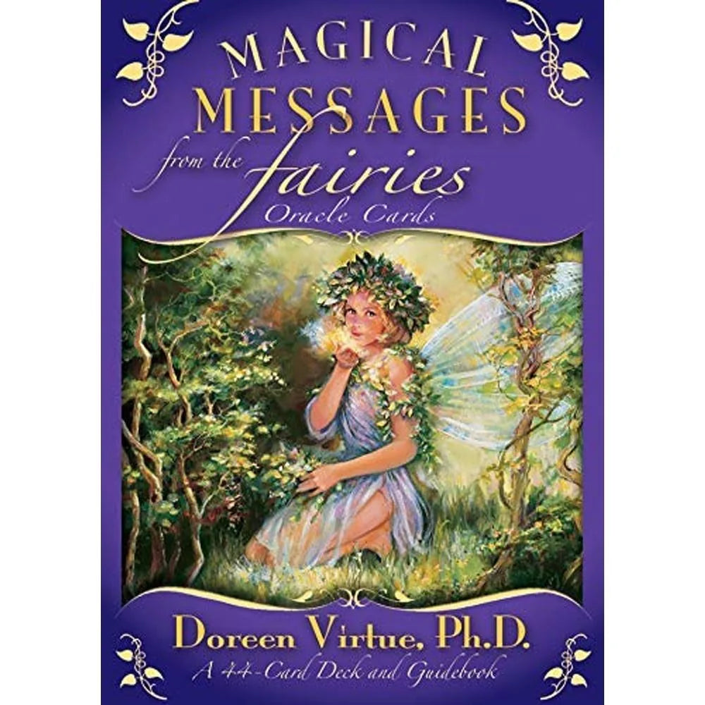 Close-up of Magical Messages From The Fairies Oracle deck box front featuring a fairy illustration and purple background design. — for Carpe Diem Dream