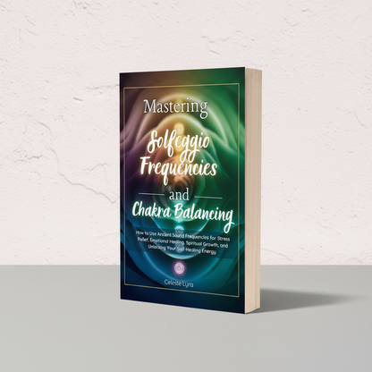 Mastering Solfeggio Frequencies and Chakra Balancing paperback book displayed beside a singing bowl and crystal in soft natural light. — for Carpe Diem Dream