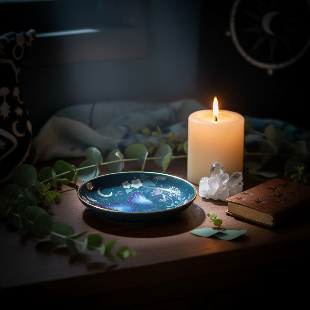 Midnight Moth Celestial Trinket Dish - Moonlit Altar Vignette