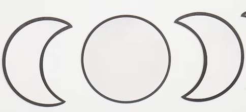 Black three-piece moon phase wall mirror set with crescent and full moon shapes displayed on a white background showing simple layout and design. — for Carpe Diem Dream