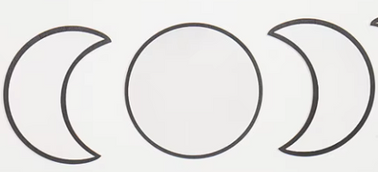 Black three-piece moon phase wall mirror set with crescent and full moon shapes displayed on a white background showing simple layout and design. — for Carpe Diem Dream