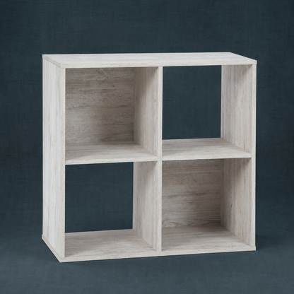 Whitewashed Paxberry four cube organizer displayed on a dark teal textured linen backdrop with a matching linen surface. — for Carpe Diem Dream