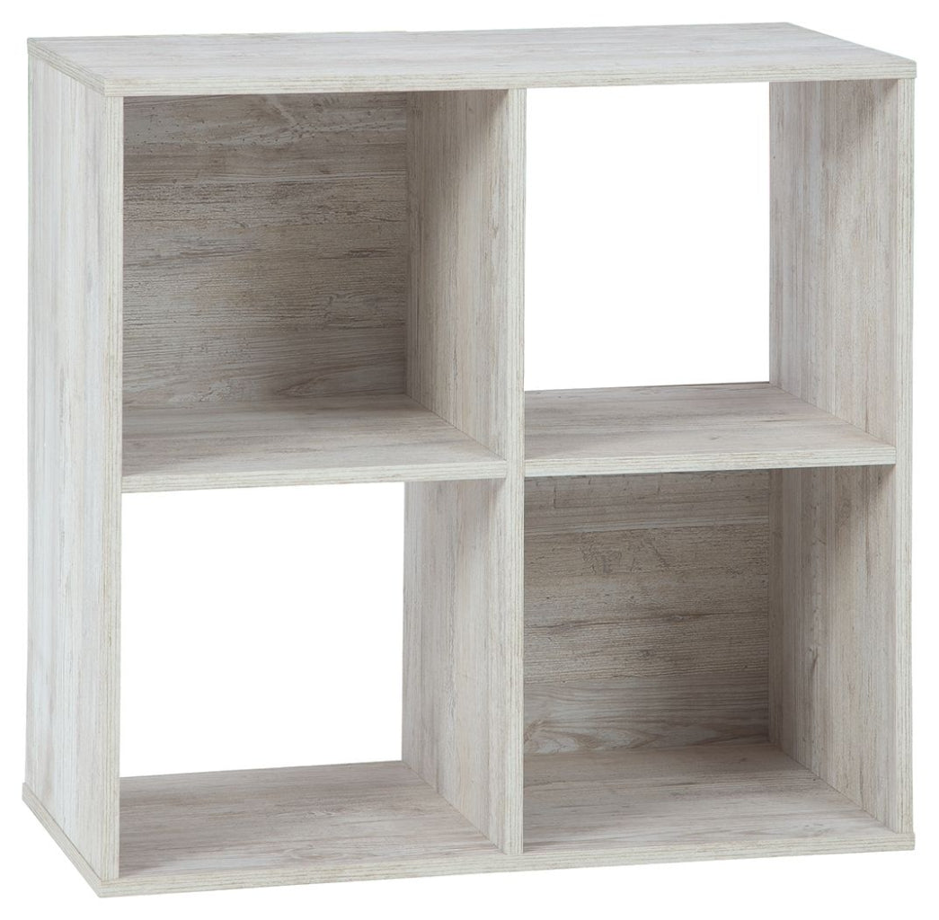 Paxberry four cube organizer in a whitewashed weatherworn finish with open and closed back cube storage. — for Carpe Diem Dream