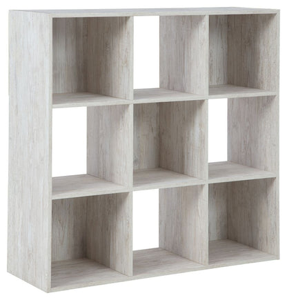 Paxberry nine cube organizer in a whitewashed weatherworn finish with open and closed back cube storage. — for Carpe Diem Dream
