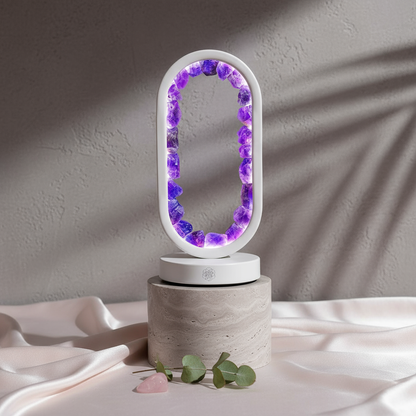 Portal to Peace - Amethyst Lamp of Stress Relief - Travertine - Silk - Crystal - Carpe Diem Dream