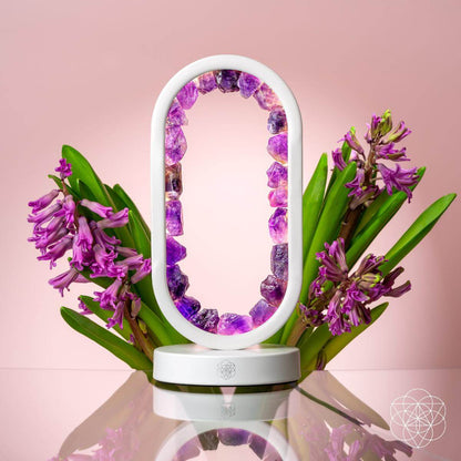 Decorative lamp with purple flowers on a pink background-Carpe Diem Dream