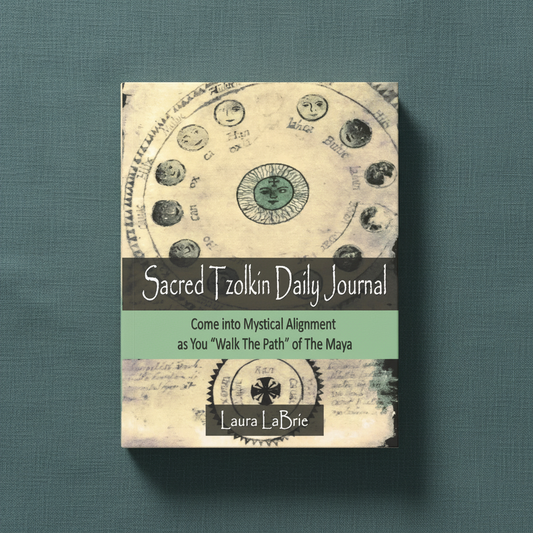 Sacred Tzolk'in Daily Planner displayed on a textured teal linen background featuring Mayan calendar artwork and a 260-day spiritual journey inspired by ancient Maya wisdom. — for Carpe Diem Dream