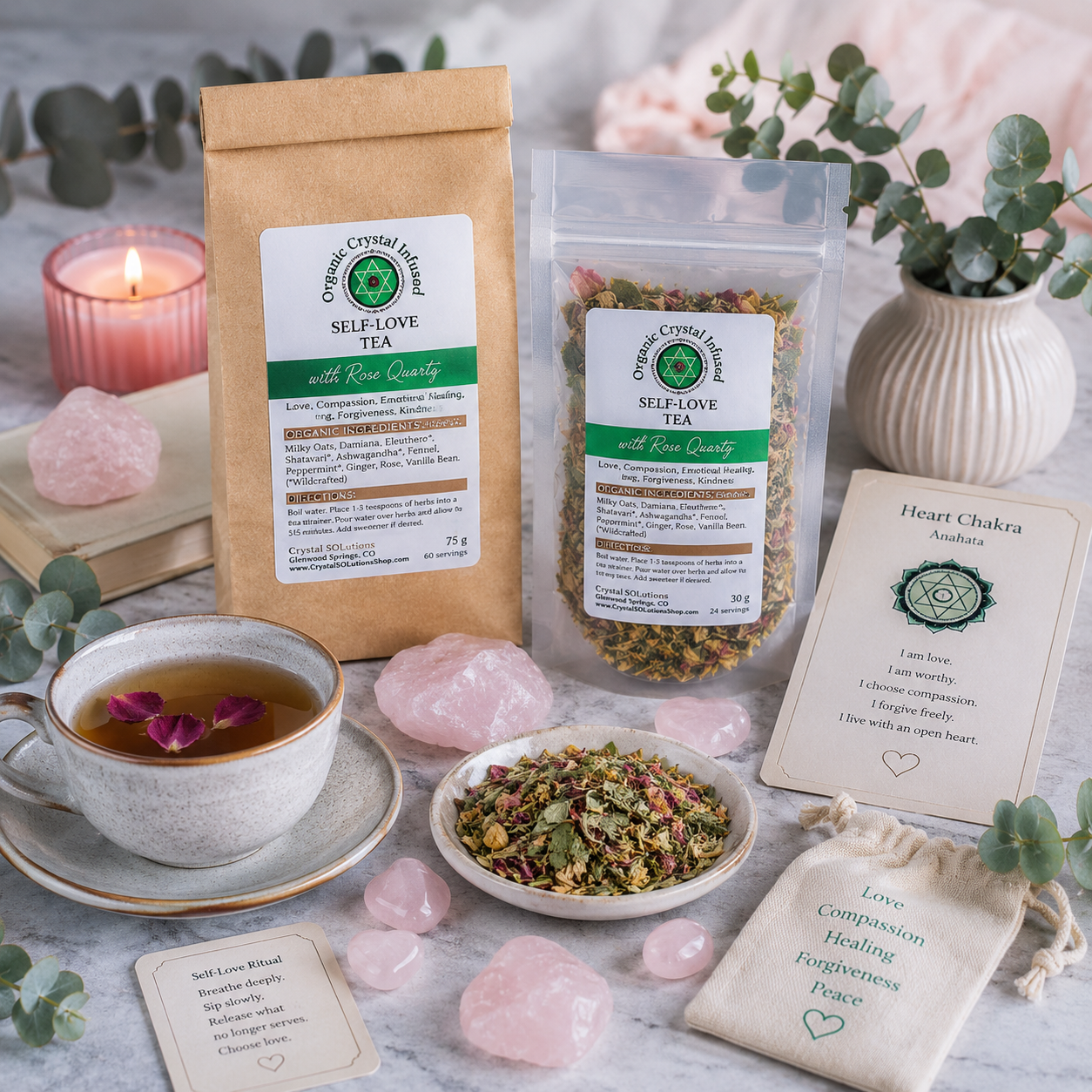 Self-Love Crystal Infused Tea – Rose Quartz Herbal Blend for Heart Healing