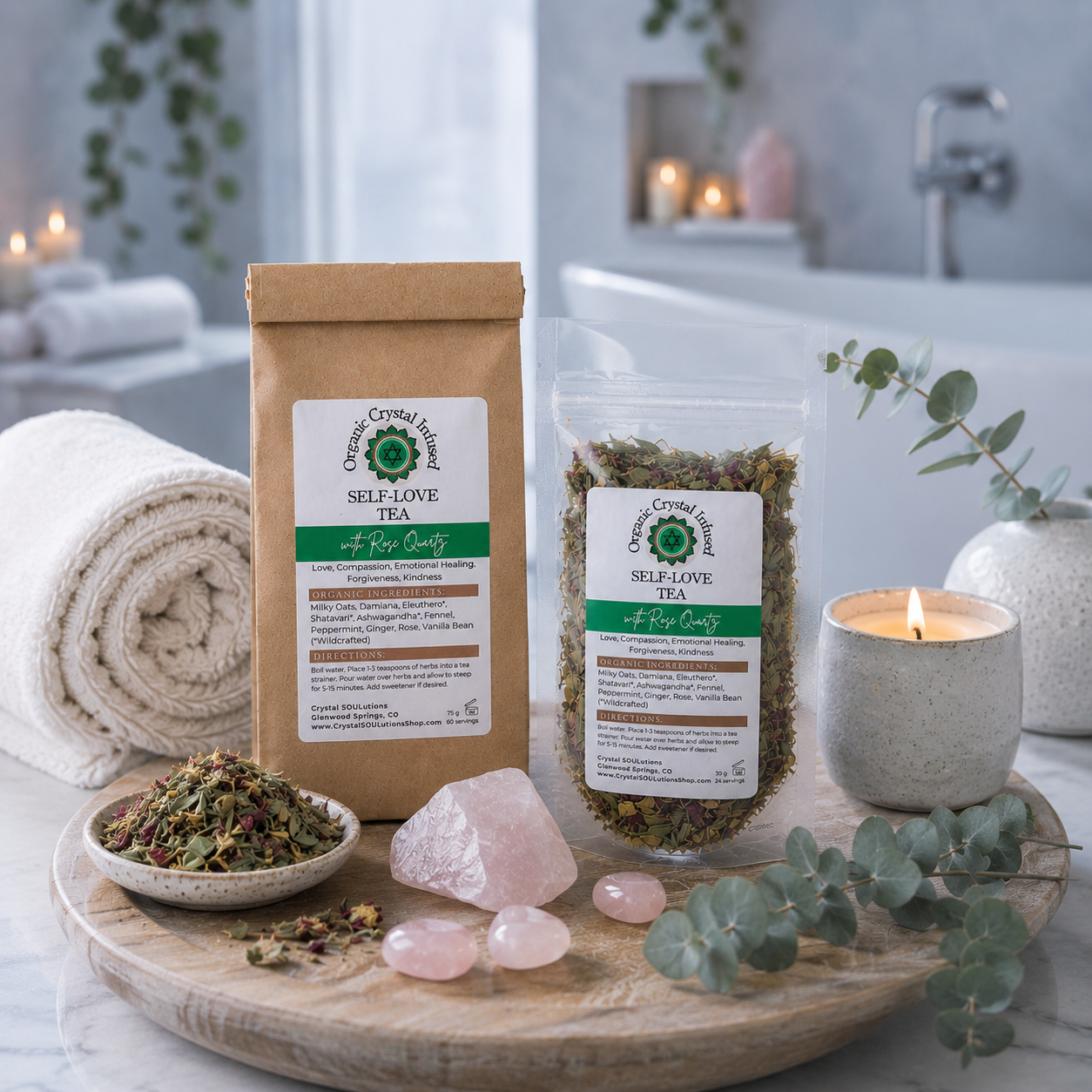 Self-Love Crystal Infused Tea – Rose Quartz Herbal Blend for Heart Healing