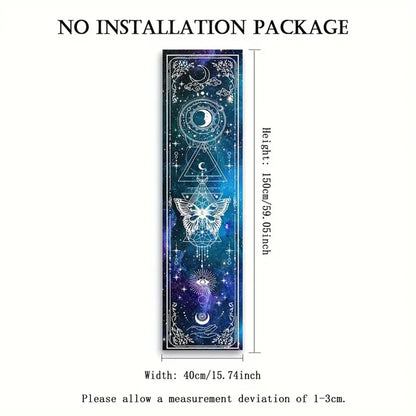 Space butterfly banner tapestry supplier image showing celestial blue design with labeled dimensions of 59.06 inches height and 15.74 inches width on a white background. — for Carpe Diem Dream