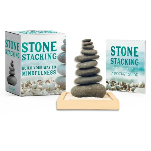 Stone Stacking mindfulness kit featuring stacked hematite stones, beechwood tray, guidebook, and product packaging. — for Carpe Diem Dream