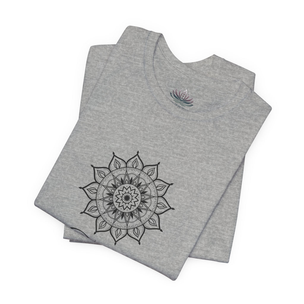 Taurus Sun I Have zodiac T-shirt in athletic heather with black sun-inspired mandala artwork, shown folded with Carpe Diem Dream neck label in a supplier mockup. — for Carpe Diem Dream