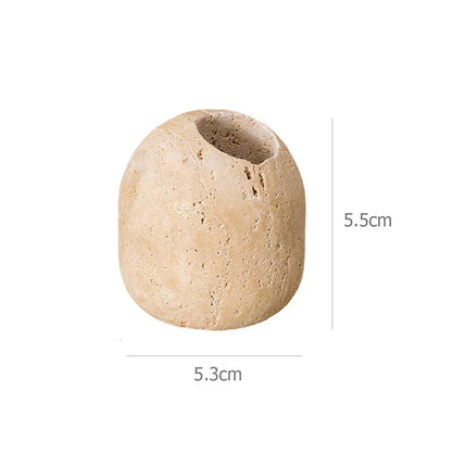 Two travertine incense holders in different shapes displayed side by side to show size and style variation on a white background. — for Carpe Diem Dream