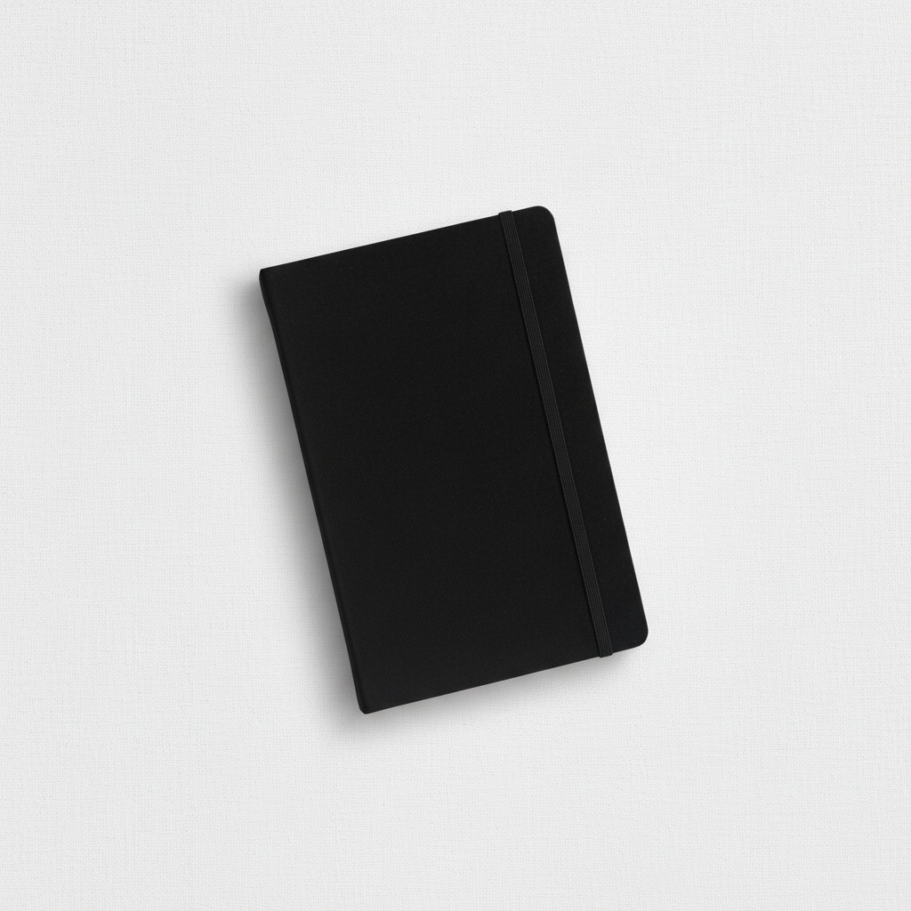 A black velvet hard cover journal with an elastic band closure displayed at a slight angle on a clean neutral background. — for Carpe Diem Dream