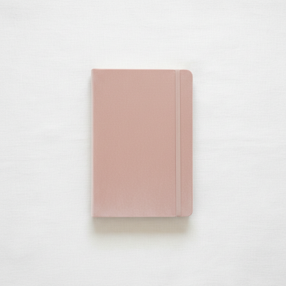 A blush pink velvet hard cover journal with an elastic band closure displayed upright on a clean neutral background. — for Carpe Diem Dream