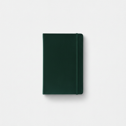 A dark green velvet hard cover journal with an elastic band closure displayed upright on a clean neutral background. — for Carpe Diem Dream