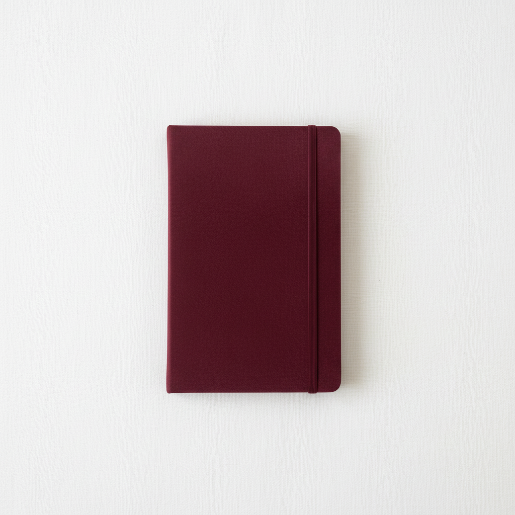 A maroon velvet hard cover journal with an elastic band closure displayed upright on a clean neutral background. — for Carpe Diem Dream