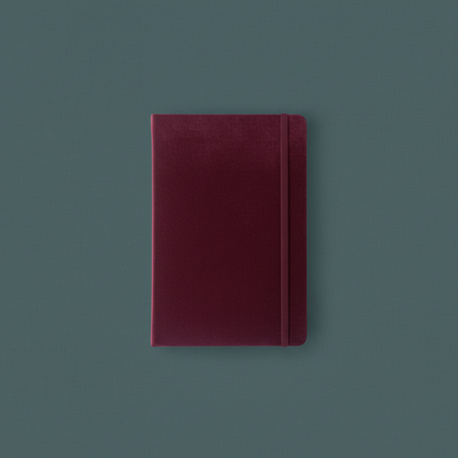 A maroon velvet hard cover journal with an elastic band closure displayed upright against a clean neutral background. — for Carpe Diem Dream