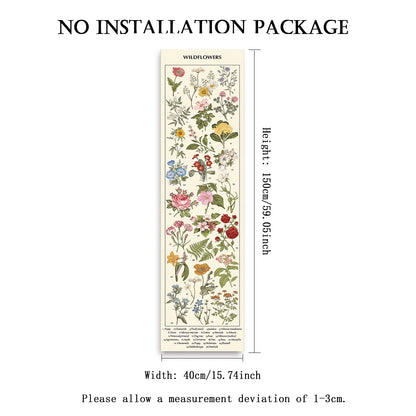 Wildflowers botanical banner tapestry supplier image showing full floral design with labeled dimensions of 59.06 inches height and 15.74 inches width on a white background. — for Carpe Diem Dream